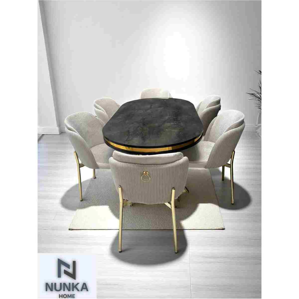 NUNKA HOME Arya Gold Line Serisi Cappuccino Renk +6 Sandalyeli Mdf Lak Panel İroni Masa Takımı - Görsel 8