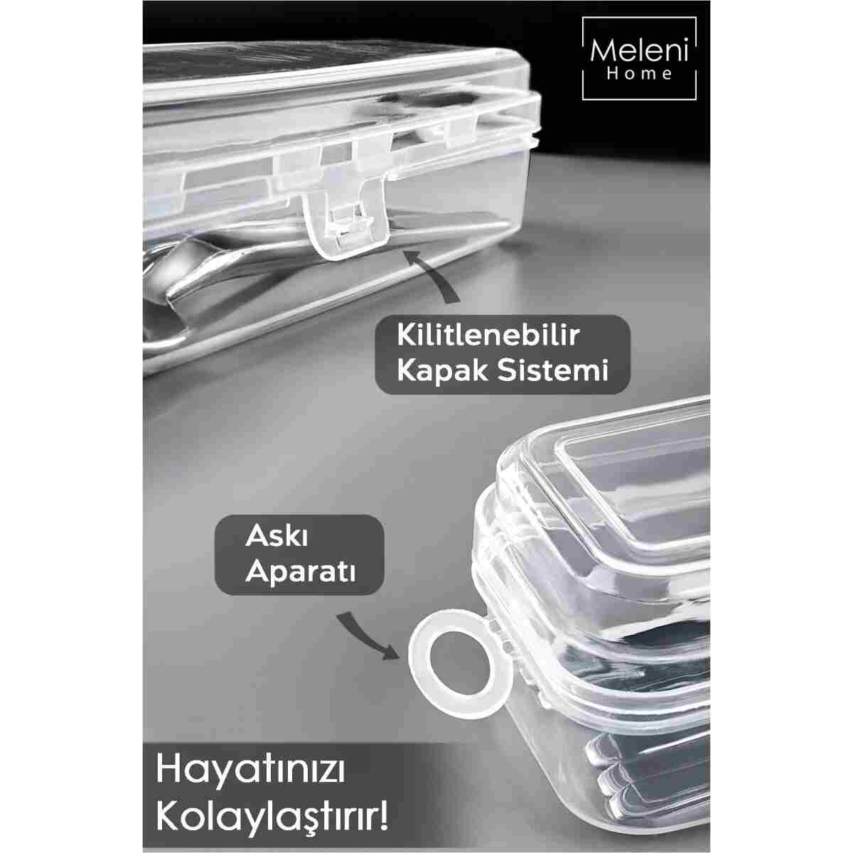 Meleni Home 6'lı Çatal Bıçak Kaşık Takımı Saklama Kutusu Seti - Çeyizlik Organizer Düzenleyici Saklama Kabı - Görsel 6