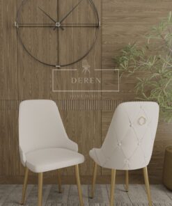 Alternative view of DEREN HOME Fe Serisi Lak Panel Mdf Beyaz Silinebilir Kumaş Gold Ayak Masa Takımı 6 Adet Krem Sandalye