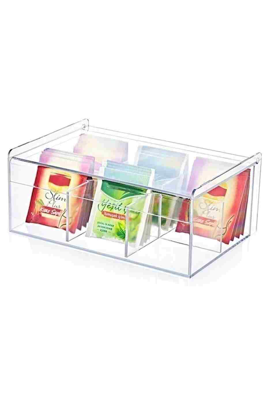54d66eafd514df5f7991deef0e1a83b7 Kitchen Store Çay Kutusu 6 Bölmeli Kapaklı Poşet Bitki Çayı Saklama Kabı - Görsel 1