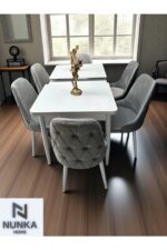 NUNKA HOME Şato Serisi Mutfak ve Salon Yemek Masası Takımı +6 Sandalyeli Gri Modern ve Şık Tasarım - Görsel 3