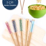Anadolu Saray Çarşısı 5 Çift Desenli Yıkanabilir Kore Çin Bambu Chopsticks Yemek Çubuğu | Desenli Bambu Chopstick