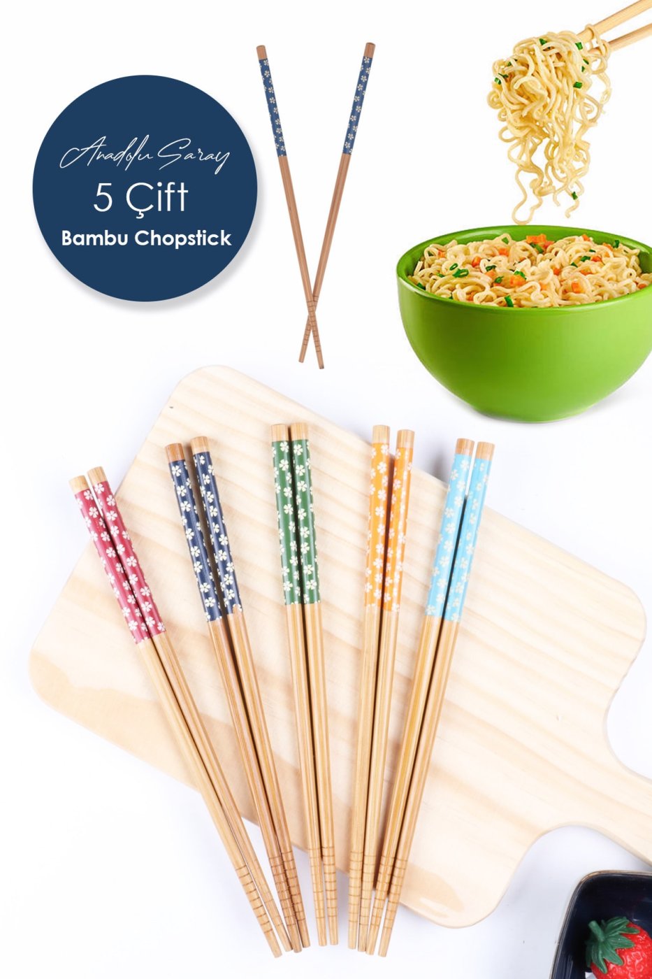 557b524b22bfd62ddd58ca261abc2465 Anadolu Saray Çarşısı 5 Çift Desenli Yıkanabilir Kore Çin Bambu Chopsticks Yemek Çubuğu | Desenli Bambu Chopstick - Görsel 1