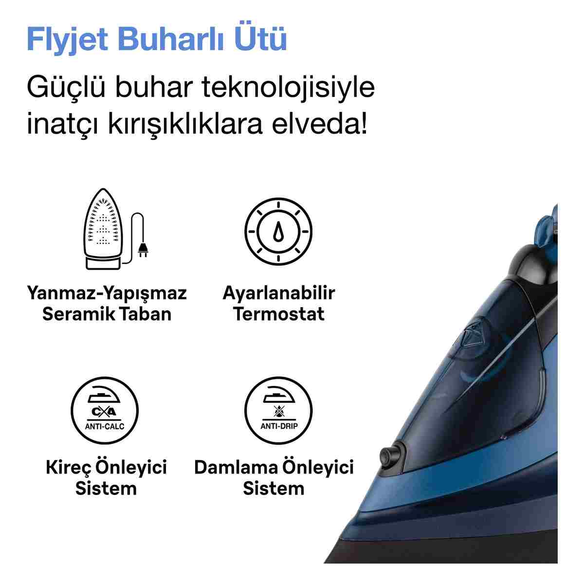 Fakir Flyjet Buharlı Ütü Mavi - Siyah - Görsel 7