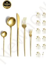 NEWNOW Paslanmaz Çelik Gold Çatal Bıçak Kaşık Seti 30 Parça 6 Kişilik - Görsel 3