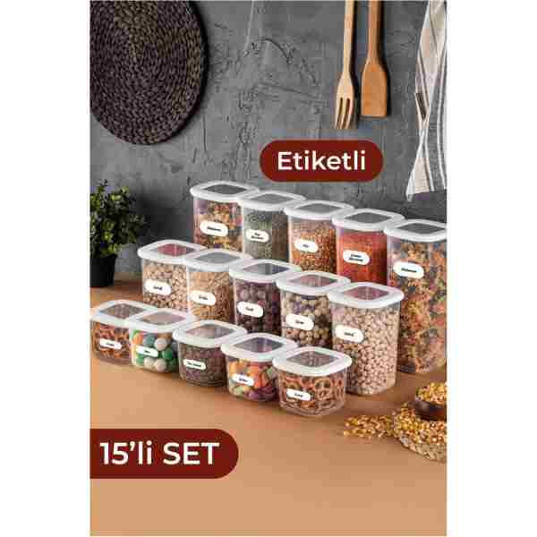 Vienev 15li Etiketli Foly Kare Erzak Saklama Kabı Seti 5x(0,55 Litre, 1,2 Litre, 1,75 Litre) Beyaz
