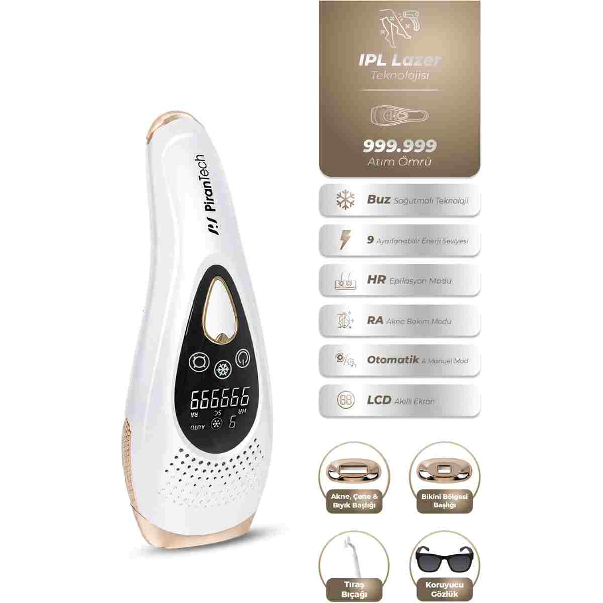 PiranTech BHRL-10 Lcd Ekranlı 9 Seviyeli Cilt Gençleştirici Buz Lazer Ipl Epilasyon Tüy Alma Aleti - Görsel 8