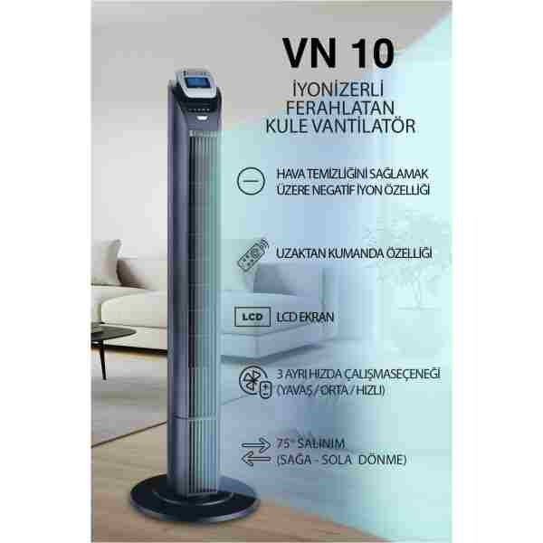 Dijitsu VN10 Kule Tipi Vantilatör Negatif İyon Özellikli Uzaktan Kumandalı 3 Kademeli 50 Watt Dijital Ekran Göstergeli