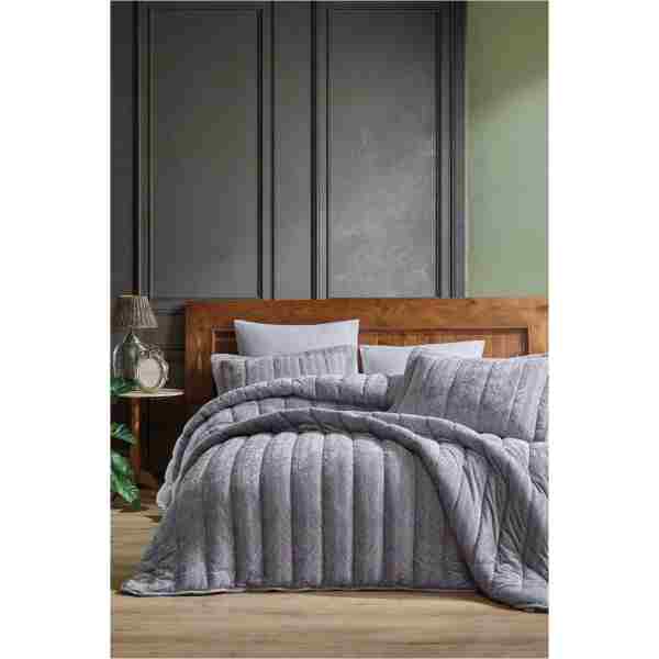 Elart Velvet Comfort Set Uyku Seti Çift Kişilik Kadife 6 parça (230x220cm) Gümüş