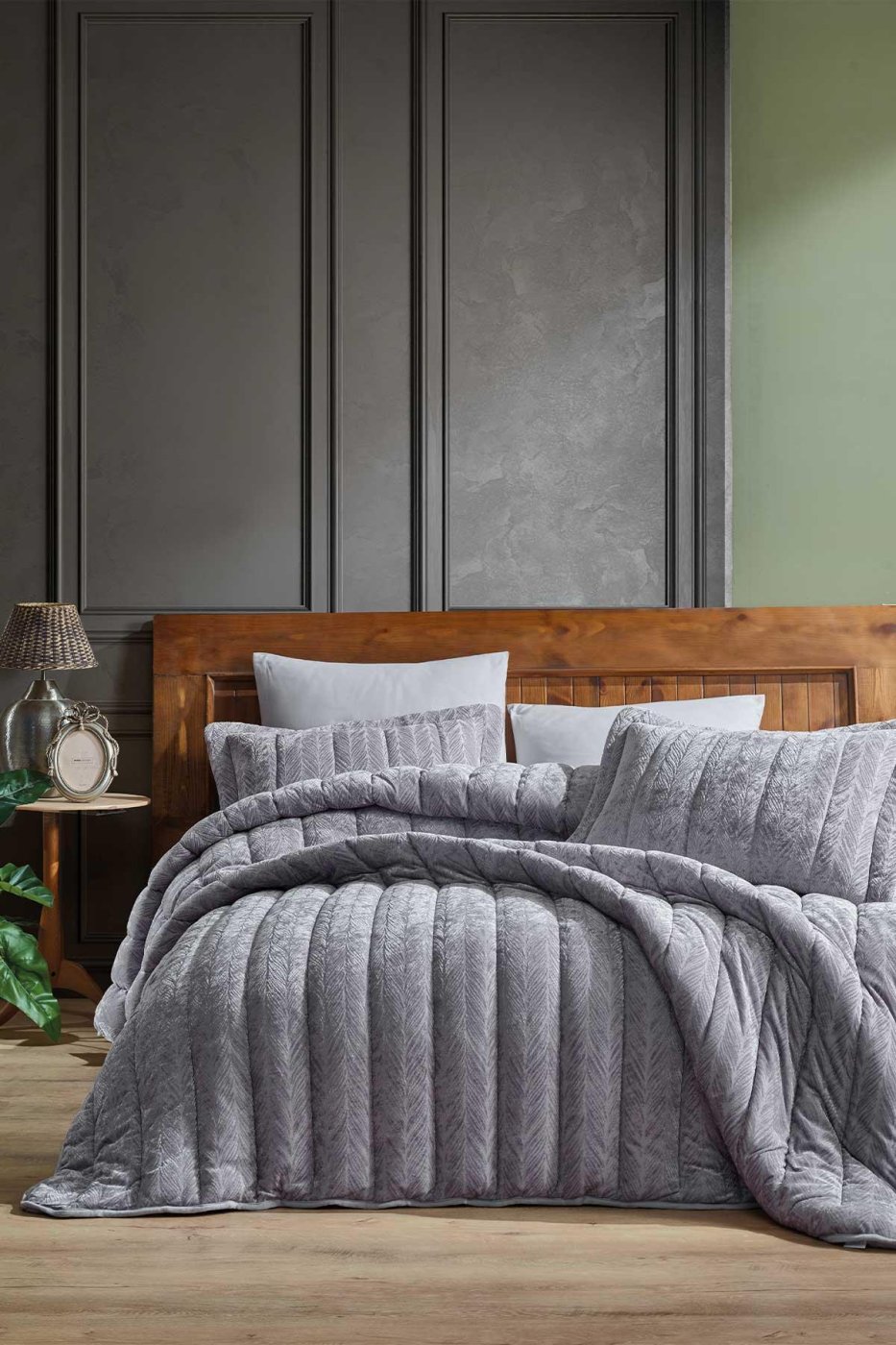 561c72e05525eb55a013864d6b66ee05 Elart Velvet Comfort Set Uyku Seti Çift Kişilik Kadife 6 parça (230x220cm) Gümüş - Görsel 1