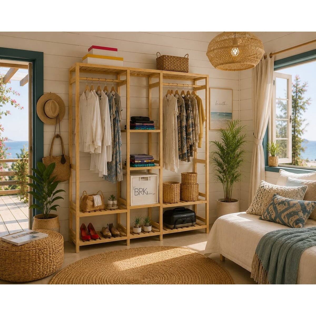 BRK Design BRKDESING Ahşap Açık Gardırop 150x140x30 - Görsel 6