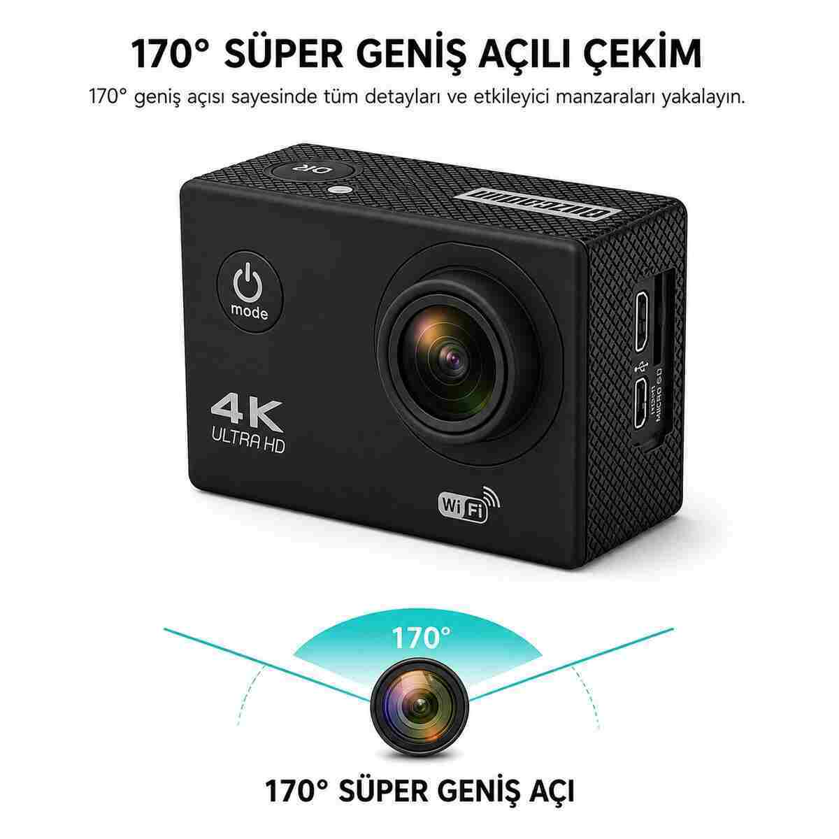 Teknomila 4k Ultra Hd 170 Derece Wifi Li Aksiyon Kamera Full Aparat - Görsel 5