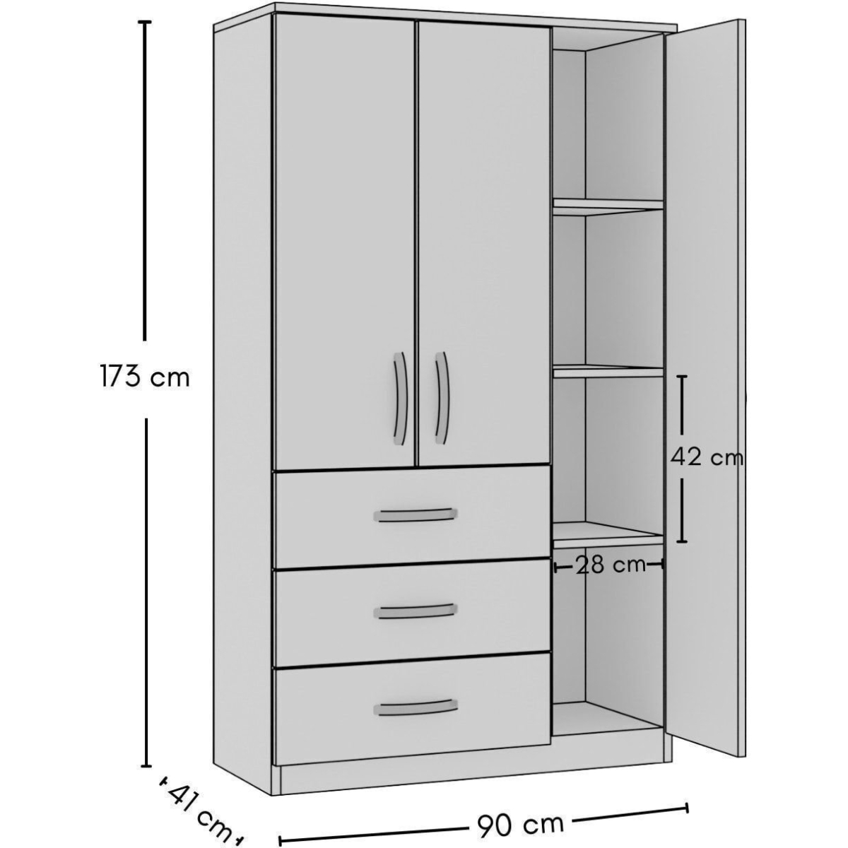 Metalia GM 302-S ECE LÜX 3 KAPI 3 ÇEKMECELİ SONOMO GARDIROP - Görsel 6