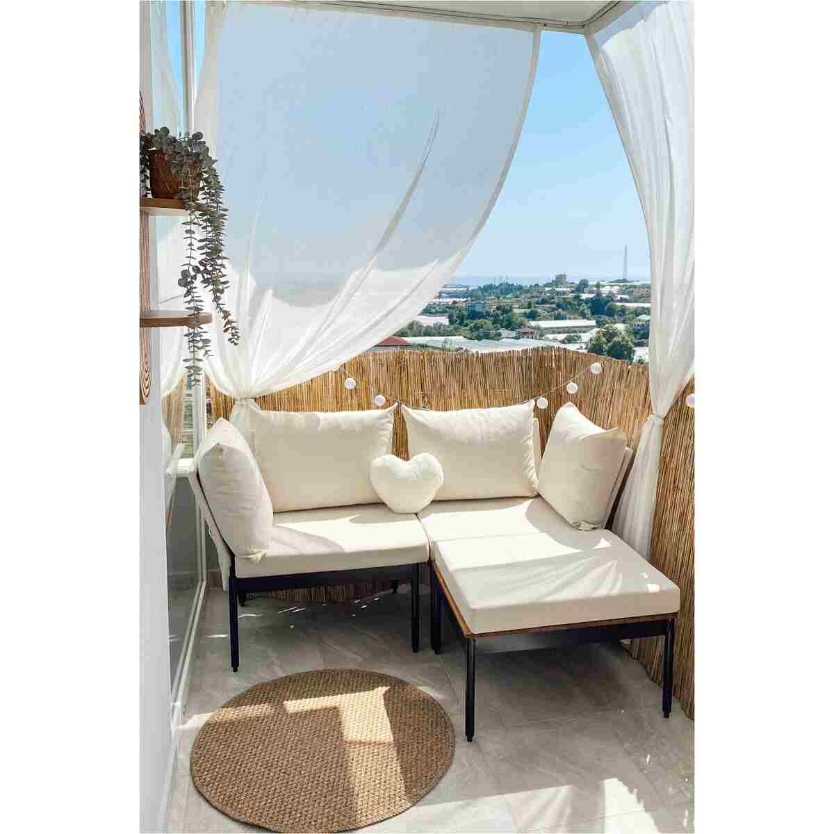 Limni Home Mini Multilounge Bahçe Balkon Mobilyasi, Şezlong, Krem - Görsel 10