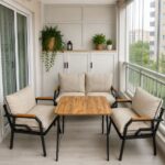 Dekoport Kutay Balkon Takımı, Bahçe Takımı, Çay Seti Koltuk Takımı, Metal Kanepe 2-1-1 50x80 Masalı Krem