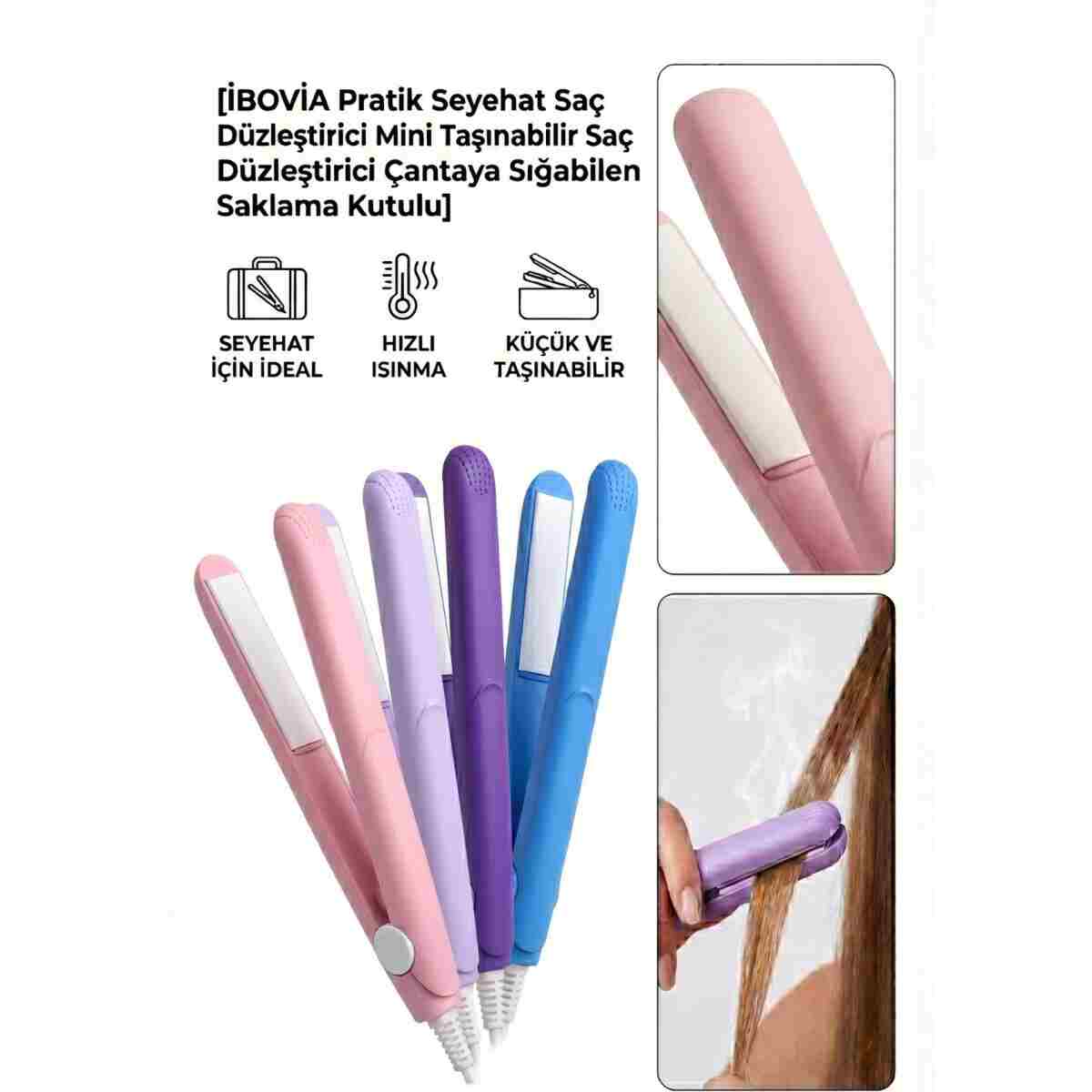 İBOVİA Pratik Seyehat Saç Düzleştirici Mini Taşınabilir Saç Düzleştirici Çantaya Sığabilen Saklama Kutulu - Görsel 6