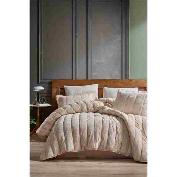 Elart Velvet Comfort Set Uyku Seti Çift Kişilik Kadife 3 Parça (230x220 cm)i Cappuccino
