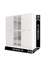 AEKA AE-2191 Hisar Beyaz/Beyaz Aynalı 6 Kapaklı Çok Bölmeli Askılı ve Raflı Geniş Hacimli Gardırop 210x210 cm - Görsel 2