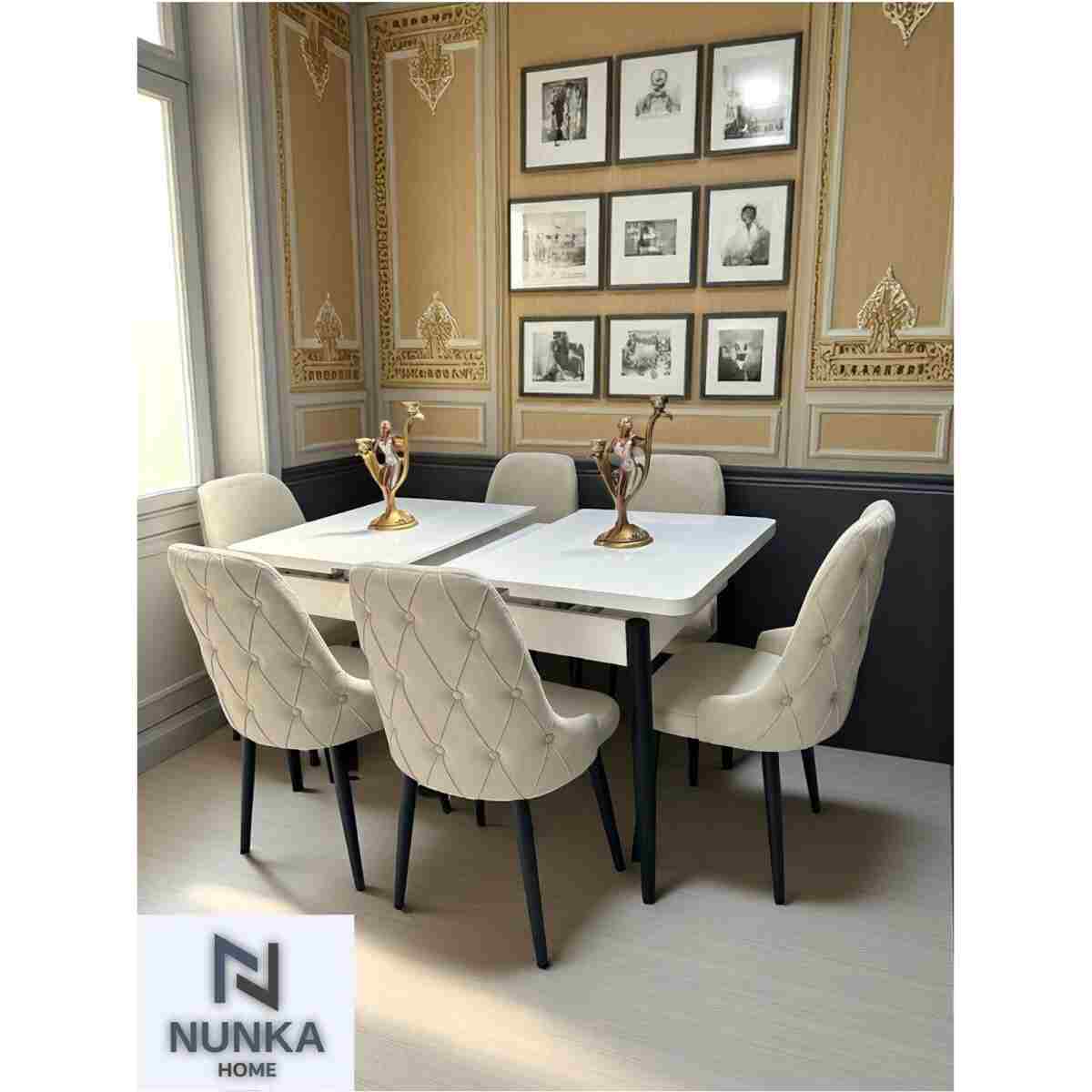 NUNKA HOME Şato Serisi Mutfak ve Salon Yemek Masası Takımı +6 Sandalyeli Krem Modern ve Şık Tasarım - Görsel 2