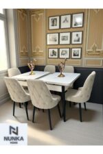 NUNKA HOME Şato Serisi Mutfak ve Salon Yemek Masası Takımı +6 Sandalyeli Krem Modern ve Şık Tasarım - Görsel 2