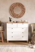 Yurudesign Nord Şifonyer 5 Çekmece Ahşap Ayaklı Sepet-Beyaz ND3-SW - Görsel 3