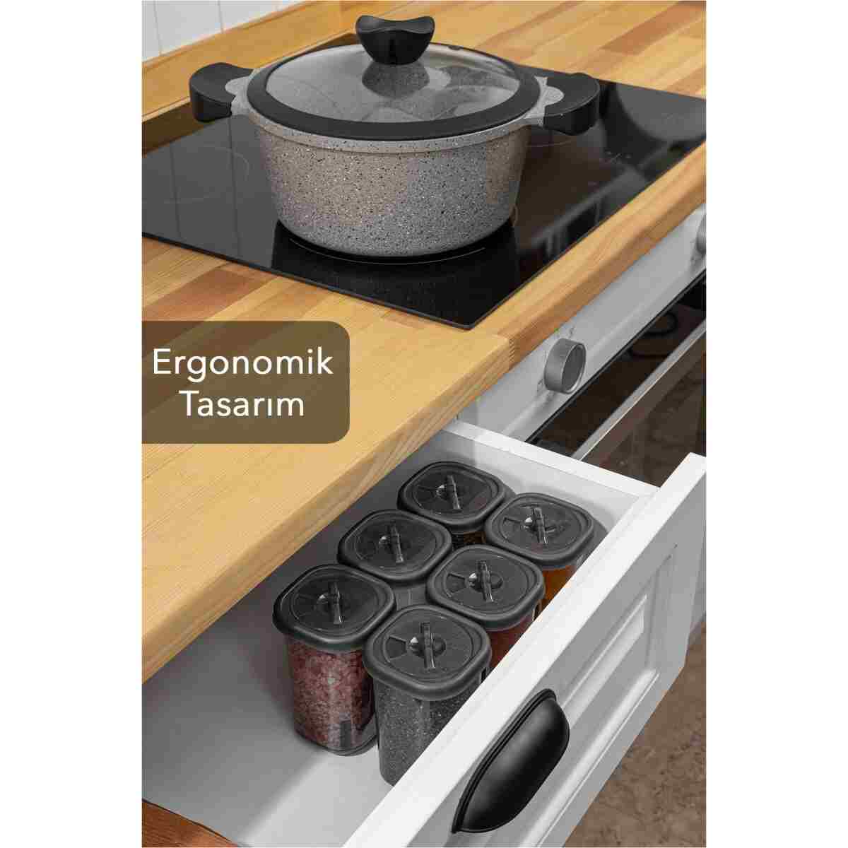 Meleni Home 46 Parça Kare Erzak Ve Bakliyat Saklama Kabıbaharat Seti 12x300ml 10x(350ML 500ML 1100ML) 4x1700ml - Görsel 11