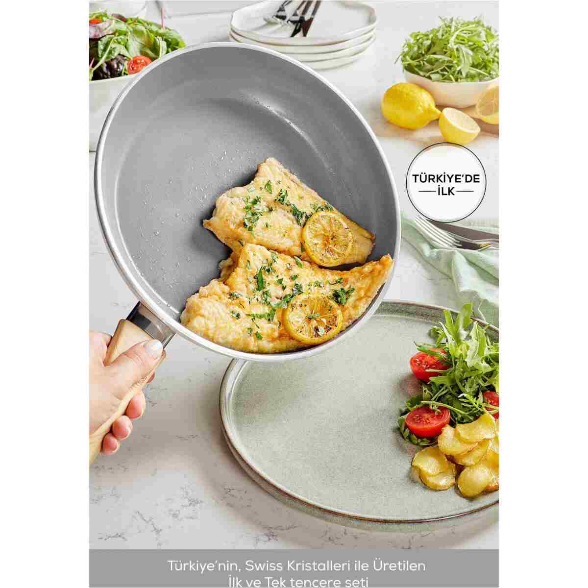 Karaca X Refika Swiss Crystal 7 Parça 0 Yağ İle Yanmaz Yapışmaz Tencere Seti Creamy - Görsel 4
