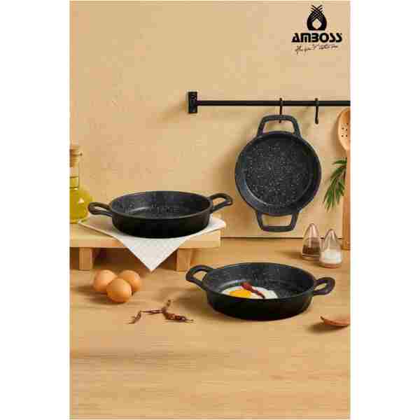 Amboss Kuvars 3 Parça Döküm Titanyum Kaplama Yanmaz Yapışmaz Sahan (OMLET) Seti