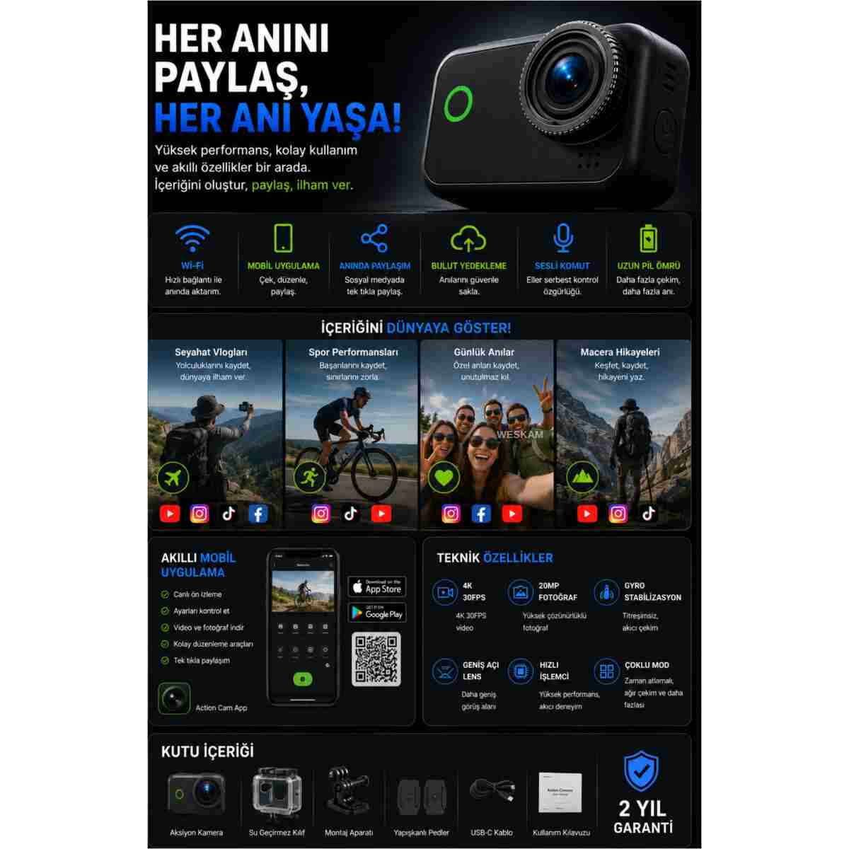 KETENOFFİCİAL Profesyonel 4K Aksiyon Kamerası Çift Flip Hareketli Ekranlı Manyetik Aparat Vlog Seyahat Kamerası - Görsel 7