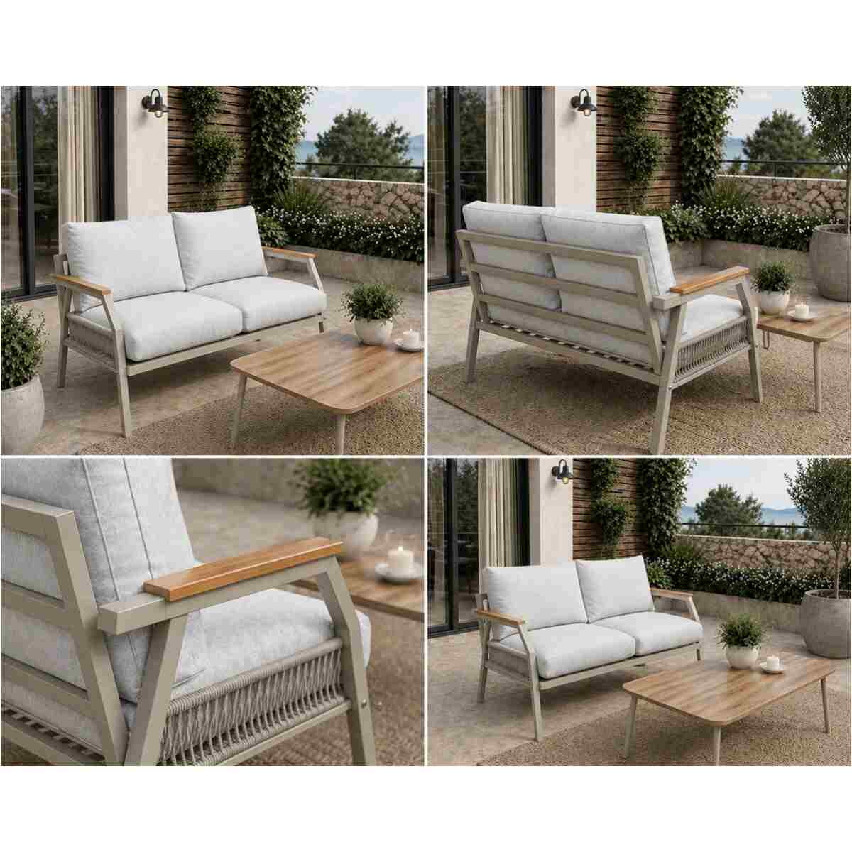 UFUK HOME Daisy Cappuccino Bej Makrome Örgülü 2+1+1 Masalı Bej Bahçe & Balkon Takımı - Görsel 4