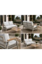 UFUK HOME Daisy Cappuccino Bej Makrome Örgülü 2+1+1 Masalı Bej Bahçe & Balkon Takımı - Görsel 4