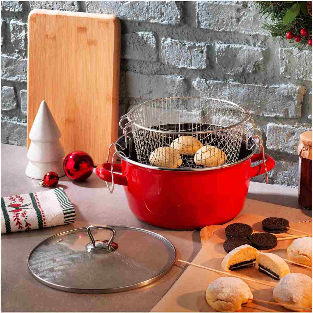 Schafer Fry Çıtır Kızartma Tenceresi 22 Cm 3 Parça-Kırmızı - Görsel 6