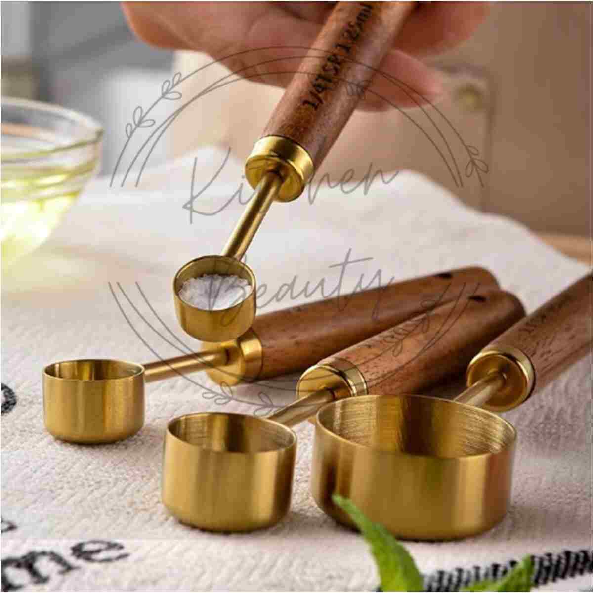 Kitchen Beauty 4 Adet Gold Paslanmaz Çelik Ahşap Saplı Ölçü Kaşığı Seti Ölçü Kabı 1.25ml 2.5ml 5ml 15ml - Görsel 6