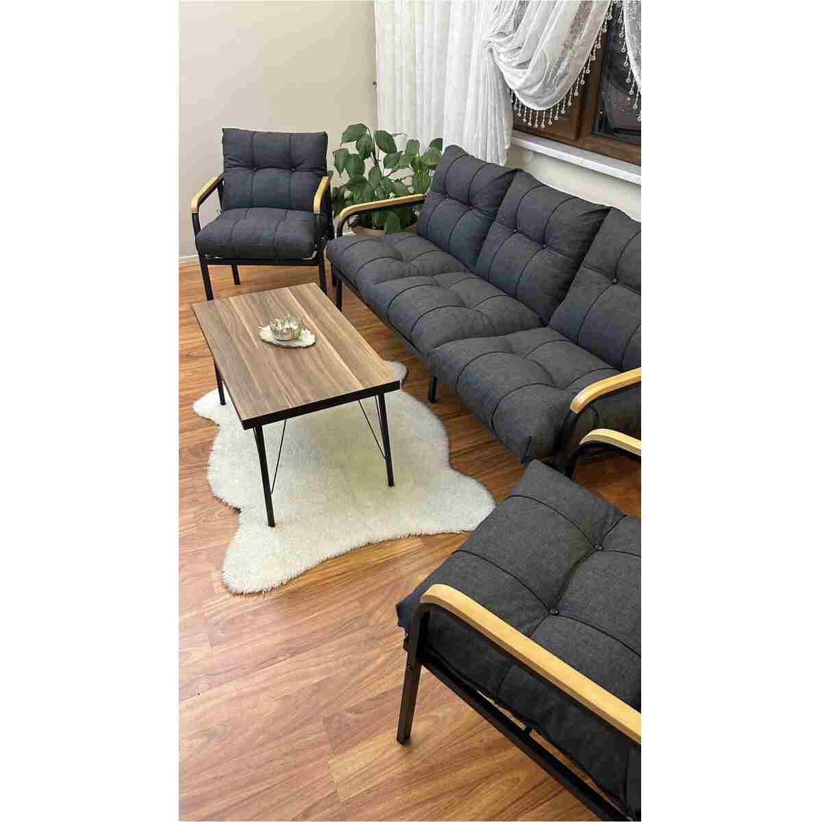 Modern Style Home Modern Sarıyer Balkon, Bahçe, Cafe - Metal Kanepe Koltuk Takımı - 3 1 1 Sehpa - Görsel 4