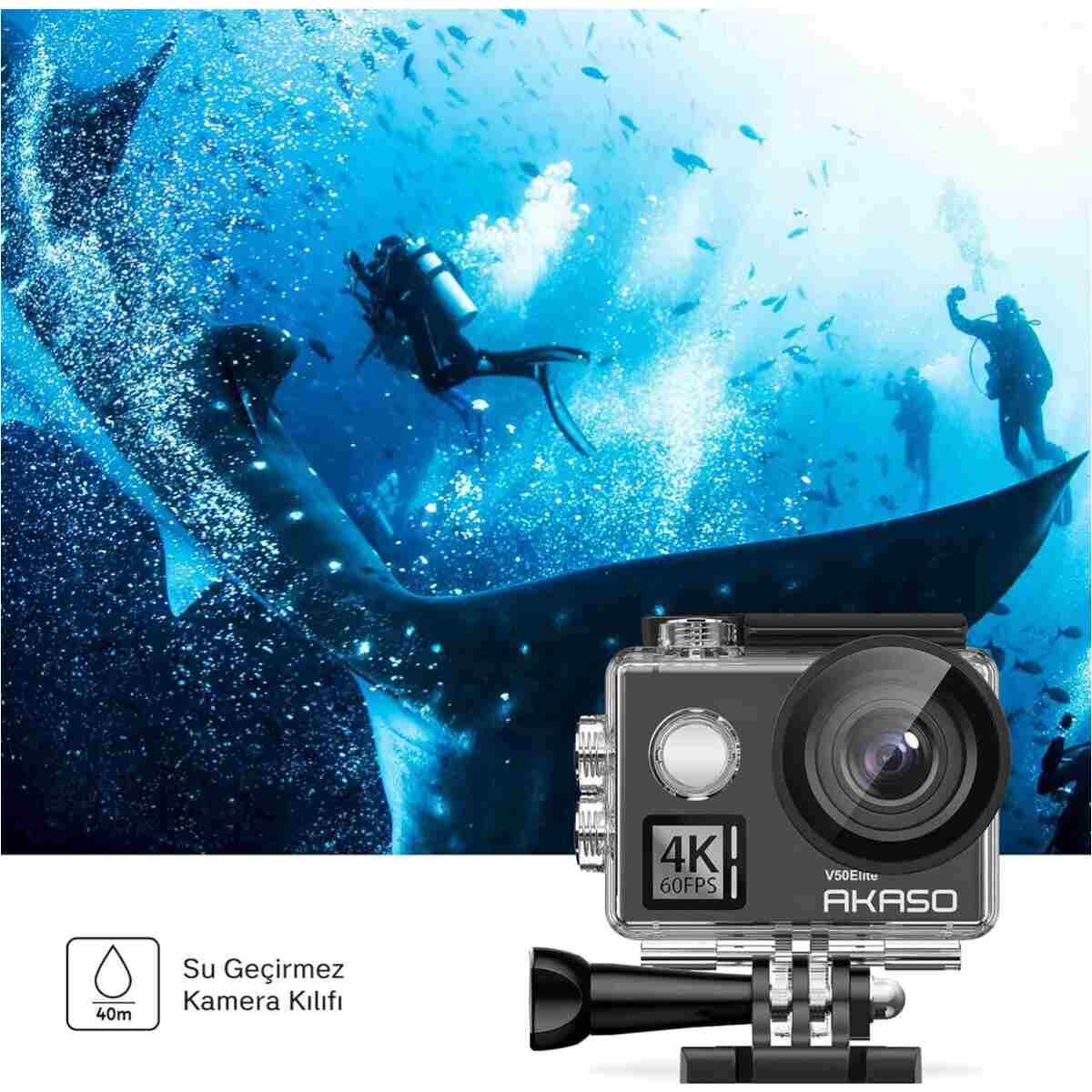AKASO V50 Elite 4K/60FPS 20MP Wi-Fi Aksiyon Kamera ve Aksesuar Seti, Su Geçirmez Kılıf, App Kontroll - Görsel 11