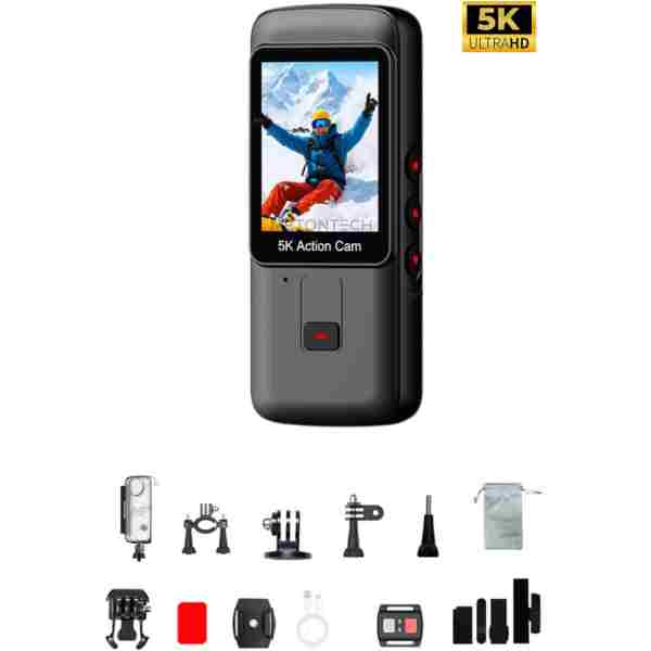 METONTECH 5K Ultra HD Aksiyon Kamerası | Zengin Kutu İçeriği, 170° Geniş Açılı Lens, Wi-Fi, Çift Ekranlı, Taşınabilir, Uzaktan Kumanda, Su Geçirmez Kılıf | Siyah