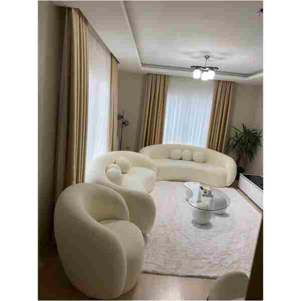 Bilgin Design Fasulye Teddy Koltuk Takımı 3 3 1 Süt Beyaz