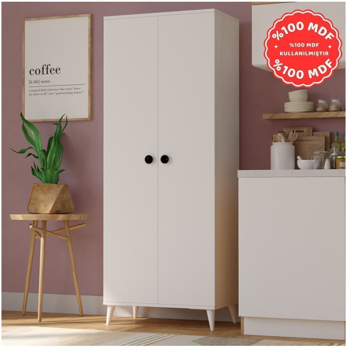 İMBAŞ 2 Kapaklı 5 Raflı MEGA Çok Amaçlı Mutfak Dolabı Banyo Dolabı Beyaz %100 MDF - Görsel 3