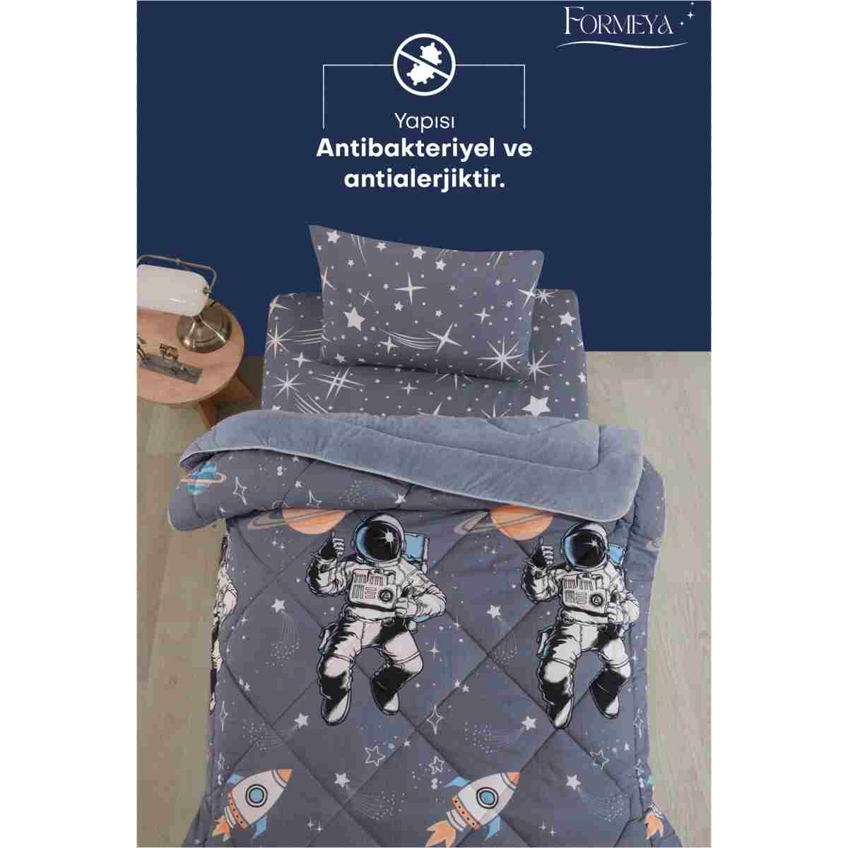 Formeya Astronot Desenli Tek Kişilik Çift Taraflı Wellsoft Yorgan ve Yastık Kılıfı Seti (Çarşafsız) - Görsel 5