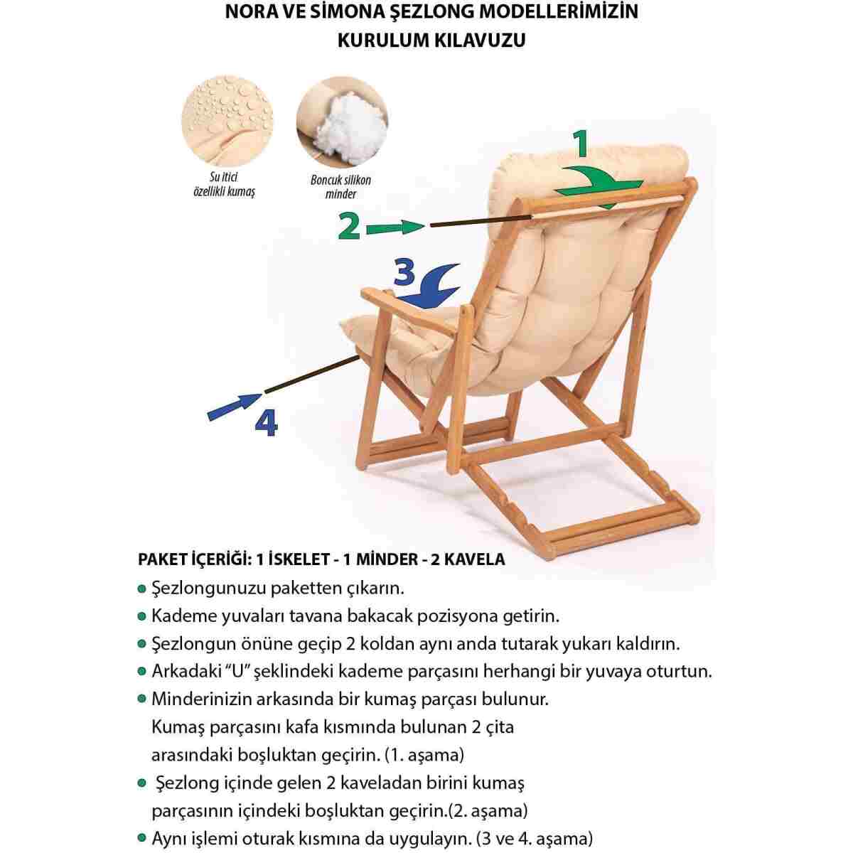 Meya Dekor Simona Grand Şezlong 2+1 Ahşap Bahçe Balkon Teras Mobilyası Katlanır Şezlong Masa Seti - Görsel 14