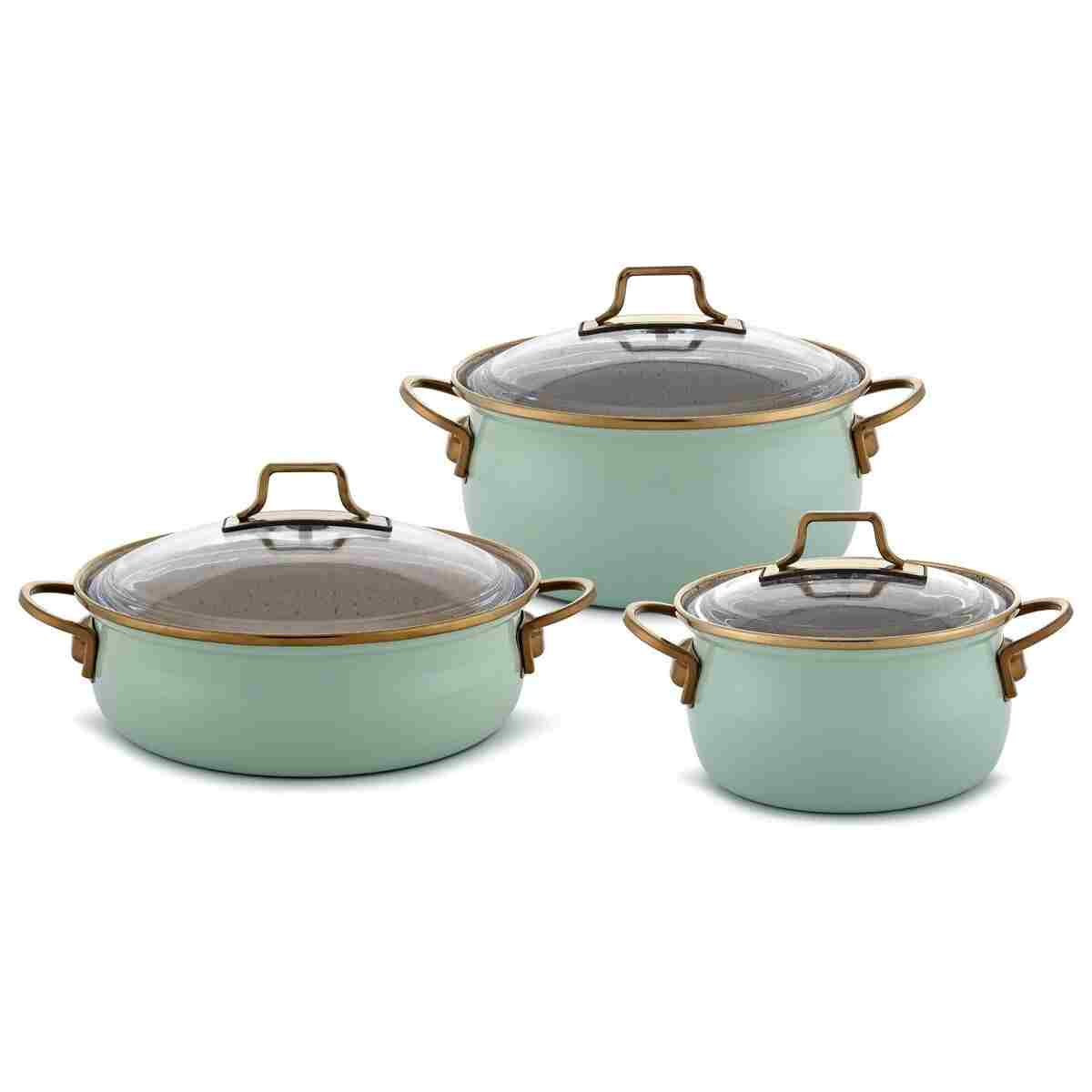 Bonera Emaye Vintage Güveç 6 Parça Tencere Seti 16-20-22 cm - Gri - Granit İç Kaplama - Görsel 9