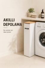 FURNICI Çok Amaçlı ATLANTİKÇAM-BEYAZ Kayar Raflı Dar Alan Dolabı – Açılır Kapanır Fonksiyonel Organizer Ünitesi