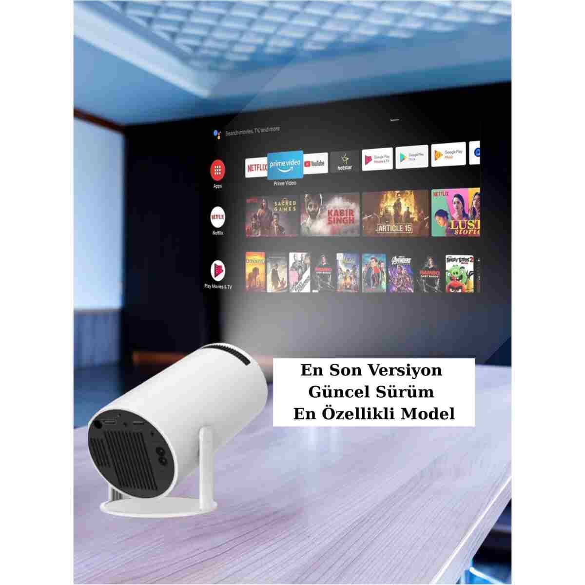 KETENOFFİCİAL Android Taşınabilir Projeksiyon Dahili Hoparlör ve Wifi Akıllı Sinema Beyaz Projektör - Görsel 10
