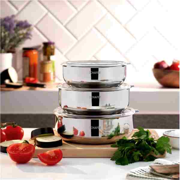 Schafer Practi 3 lü Çelik Saklama Kabı (16/18/20 Cm) 6 Parça-Inox