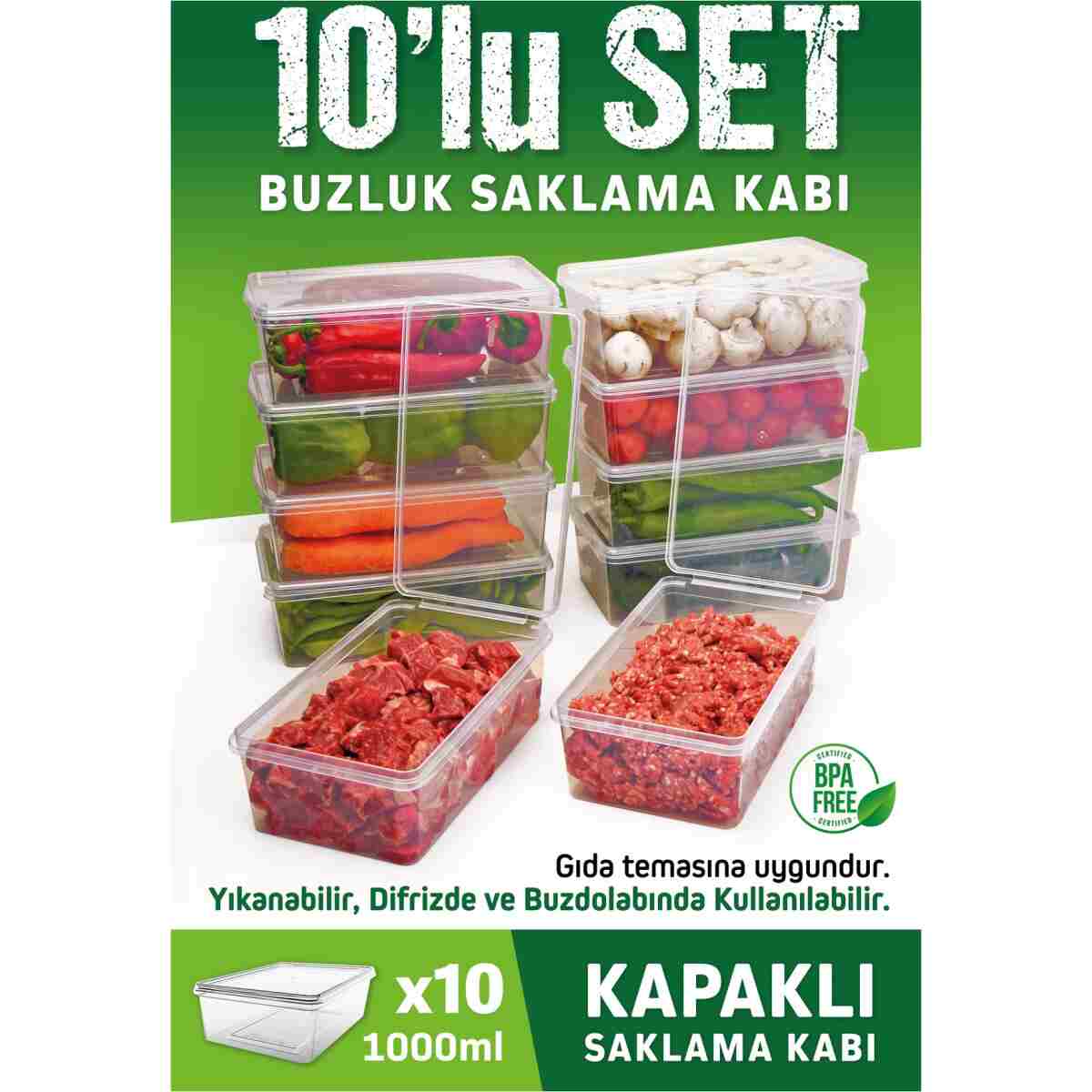 OFFBOX 10 Adet 1 Lt. Kendinden Kapaklı Derin Dondurucuya Uygun Saklama Kabı Düzenleyici - Görsel 7