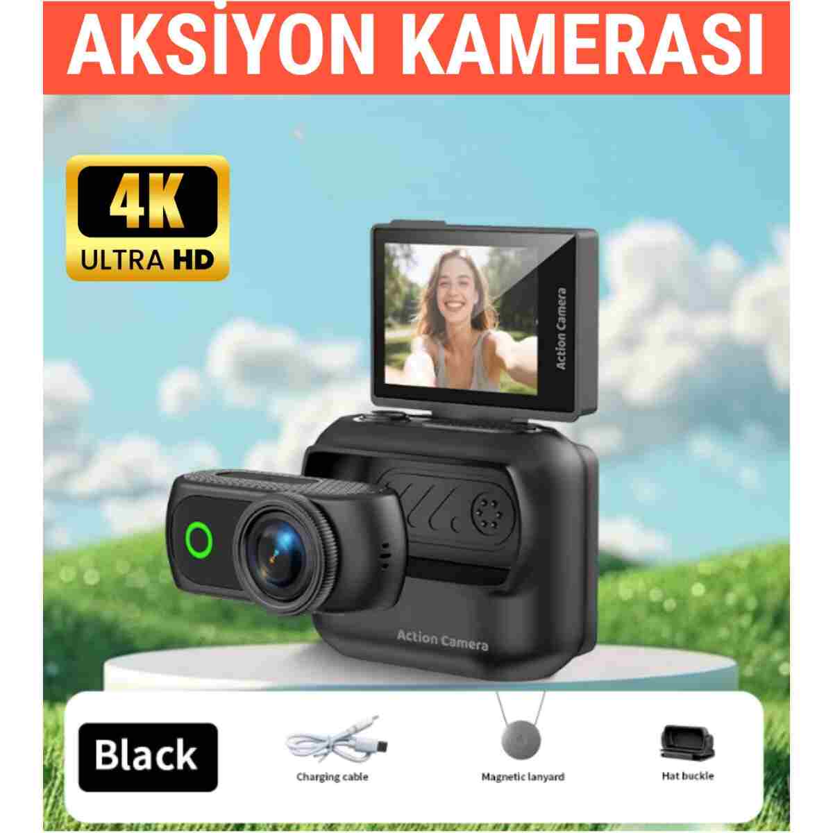 RAYLAX Aksiyon Kamerası 4K Mini 360° Ayrılabilir Kamera Tak Çıkar 180° Döner Ekran WiFi App Geniş Açı Taşınabilir Vlog Kamera - Görsel 8