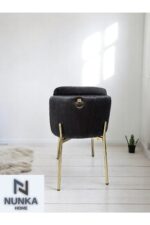 NUNKA HOME Arya Gold Line Serisi Antrasit Renk +6 Sandalyeli Mdf Lak Panel İroni Masa Takımı - Görsel 3