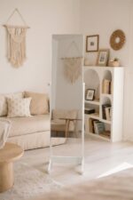 Myplas Modern Tasarımlı Aynalı Kitlenebilir Ahşap Takı ve Makyaj Dolabı Ayaklı Boy Aynası Beyaz 160x37 - Görsel 5