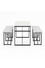 eportatif Masa Takımı Minderli Bench Bank Masa Seti 120x60 Masa Mutfak Masası Yemek Masası Beyaz 1555 - Görsel 4