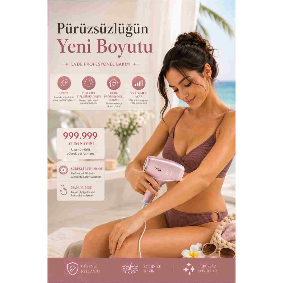 Yui Iplv15 Pro Vücut -yüz- Bikini Başlıklı Ağrısız Otomatik Ve Manuel Atım Buz Lazer Epilasyon Cihazı - Görsel 5